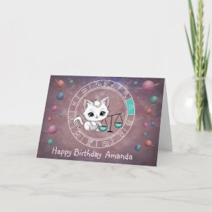 Zodiac Libra Niedlich Cat Wheel Planet Astrologie Karte