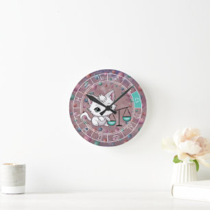 Zodiac Libra Niedlich Cat Wheel Planet Astrologie Runde Wanduhr