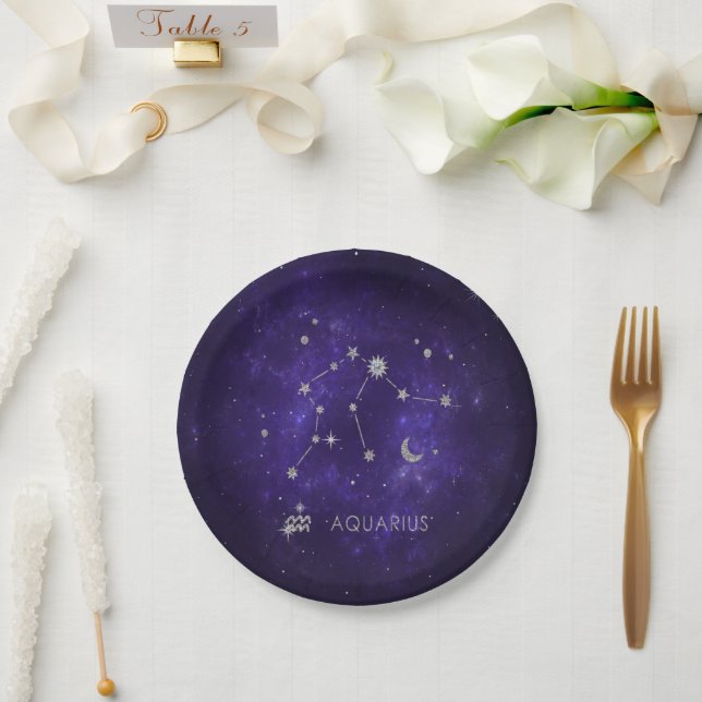 Zodiac Lila Aquarius | Astrologie Horoskop Pappteller (Hochzeit)