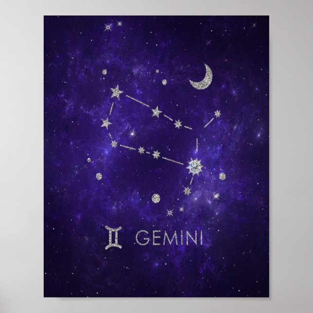 Zodiac Lila Gemini | Kosmisches Astrologie Horosko Poster (Vorne)