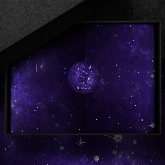 Zodiac Lila Gemini | Kosmisches Astrologie Horosko Runder Aufkleber (Von Creator hochgeladen)