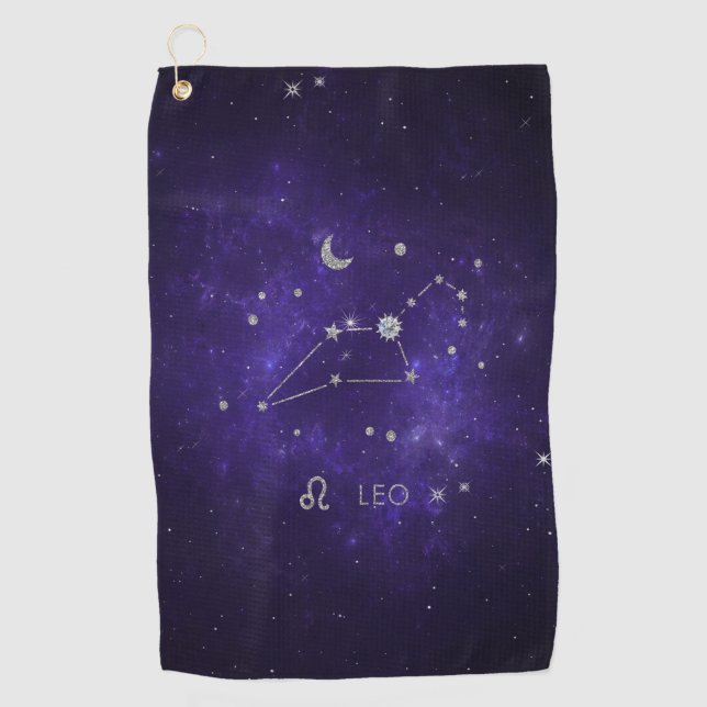 Zodiac Lila Leo | Kosmisches Astrologie Horoskop Golfhandtuch (Vorderseite)