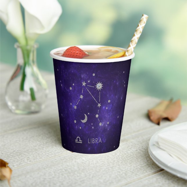 Zodiac Lila Libra | Kosmisches Astrologie Horoskop Pappbecher (In Situ)