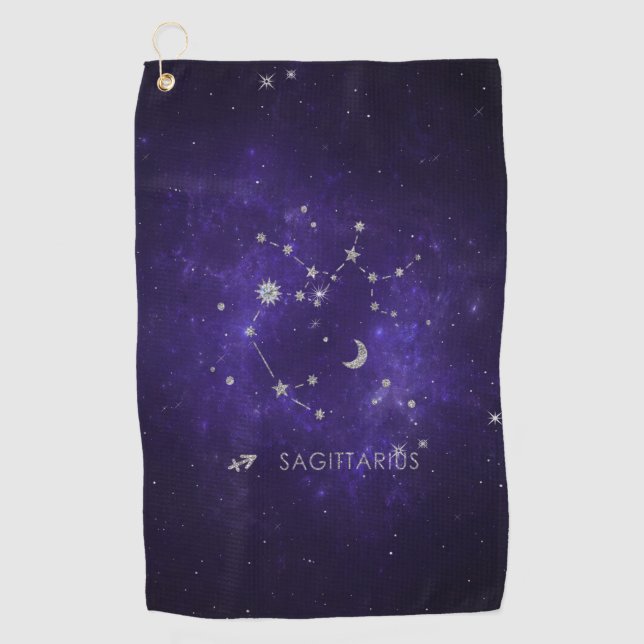 Zodiac Lila Sagittarius | Astrologie Horoskop Golfhandtuch (Vorderseite)