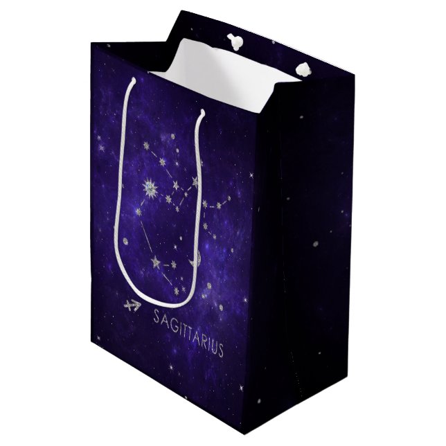 Zodiac Lila Sagittarius | Astrologie Horoskop Mittlere Geschenktüte (Vorderseite Schrägansicht)