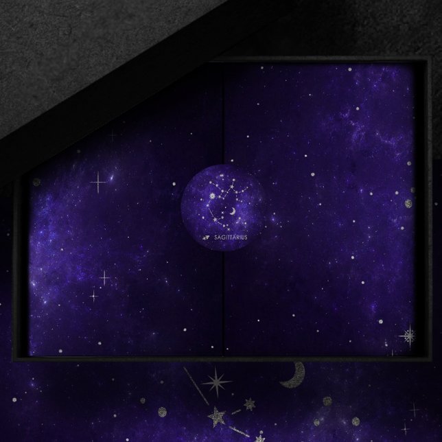 Zodiac Lila Sagittarius | Astrologie Horoskop Runder Aufkleber (Von Creator hochgeladen)