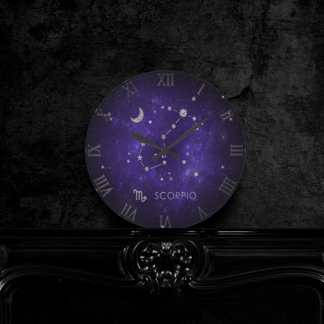 Zodiac Lila Scorpio | Kosmisches Astrologie Horosk Runde Wanduhr (Von Creator hochgeladen)
