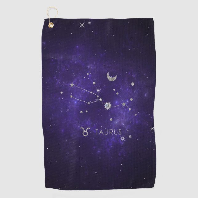 Zodiac Lila Taurus | Kosmisches Astrologie Horosko Golfhandtuch (Vorderseite)