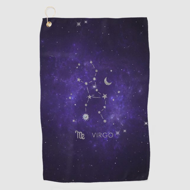 Zodiac Lila Virgo | Kosmisches Astrologie Horoskop Golfhandtuch (Vorderseite)