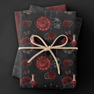 Zodiac Magic Crimson   Henna Red Gothic Skull Rose Geschenkpapier Set