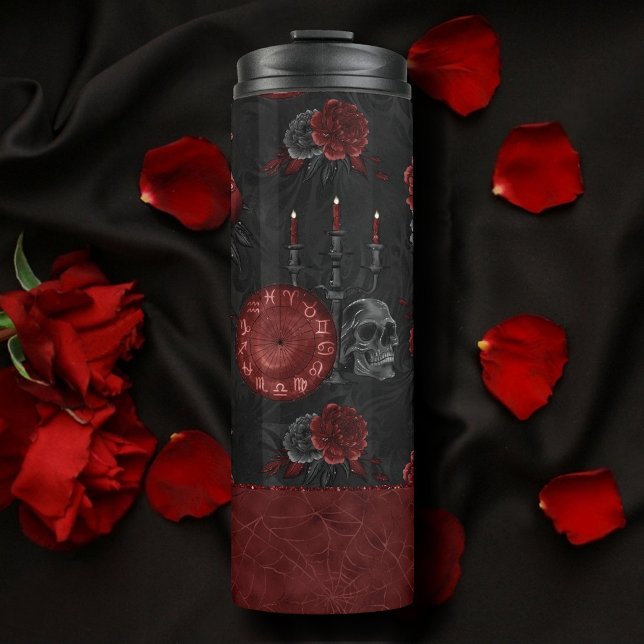 Zodiac Magic Crimson | Henna Red Gothic Skull Rose Thermosbecher (Von Creator hochgeladen)