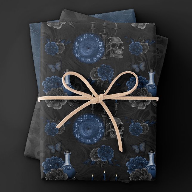 Zodiac Magic | Dark Navy Blue Gothull Rose Geschenkpapier Set (Von Creator hochgeladen)