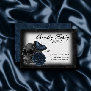 Zodiac Magic Dark Navy Blue Gothull Rose RSVP Karte