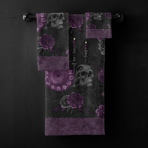 Zodiac Magic   Dunkle Lila Pflaumengotik Rose Badhandtuch Set