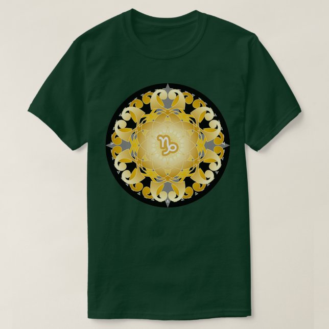 Zodiac Mandala CAPRICORN Black T-Shirt (Design vorne)