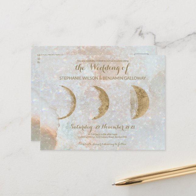 Zodiac Moon Ice Blue Celestial Gold Postkarte (Vorderseite/Rückseite Beispiel)