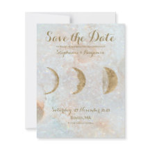 Zodiac Moon Ice Blue Celestial Gold Save the Date