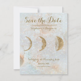 Zodiac Moon Ice Blue Celestial Gold Save the Date Ankündigung