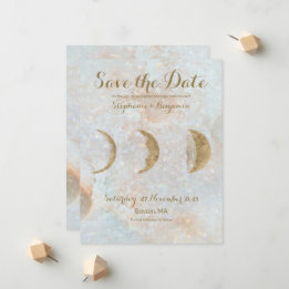 Zodiac Moon Ice Blue Celestial Gold Save the Date Ankündigung