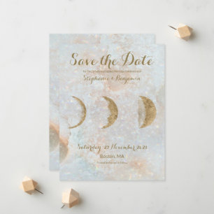 Zodiac Moon Ice Blue Celestial Gold Save the Date Ankündigung