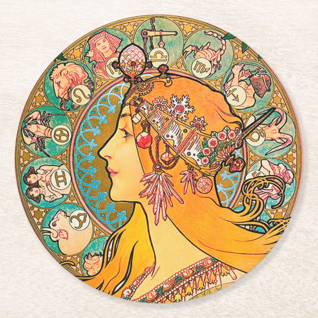 Zodiac, Mucha Runder Pappuntersetzer (Vorderseite)