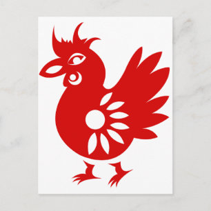 ZODIAC PAPERCUT ROOSTER ILLUSTRATION POSTKARTE