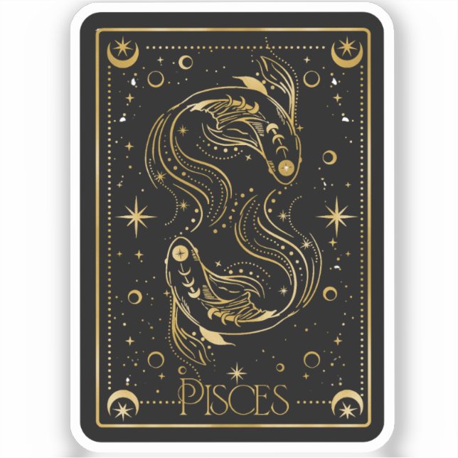 Zodiac Pisces Black & Gold Die Vinyl Sticker (Vorderseite)