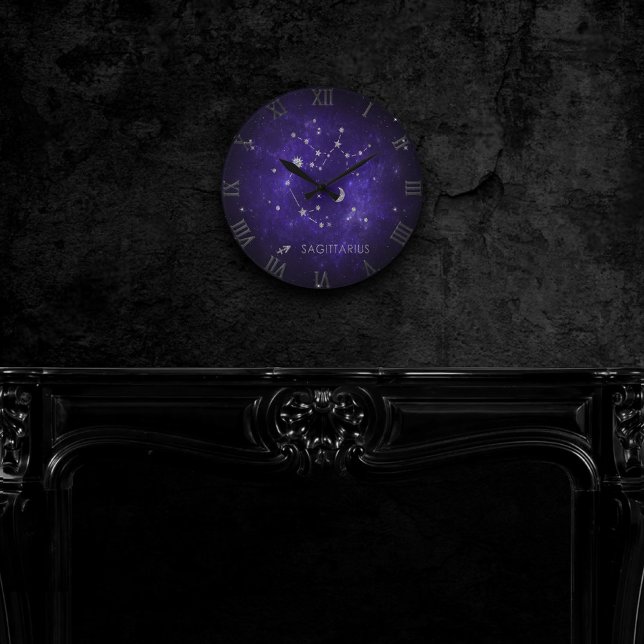 Zodiac Purple Sagittarius | Astrology Horoscope Runde Wanduhr (Von Creator hochgeladen)