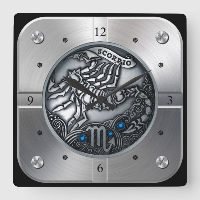 Zodiac ~ Scorpio ~ Celestial ~ Western Astrologie  Quadratische Wanduhr (Vorderseite)
