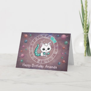 Zodiac Scorpio Niedlich Cat Wheel Planet Astrologi Karte