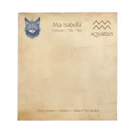 Zodiac Sign Aquarius & Celestial Cat - Notepad Notizblock