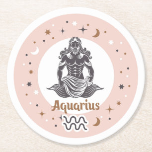 Zodiac Sign Aquarius Runder Pappuntersetzer
