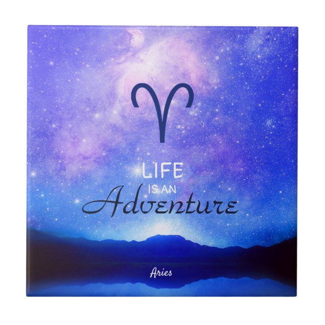 Zodiac Sign Aries Dreamy Star Sky Quote Fliese (Vorderseite)