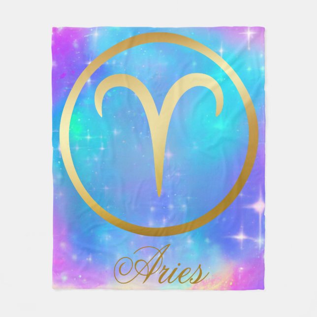 Zodiac Sign Aries Gold auf farbenprächtigem Hinter Fleecedecke (Vorderseite)