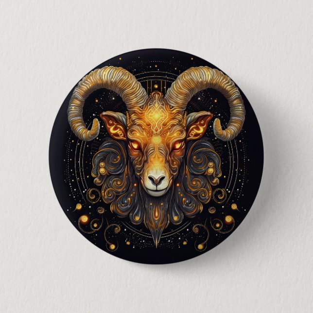 Zodiac Sign Aries Ram Steampunk Button (Vorderseite)