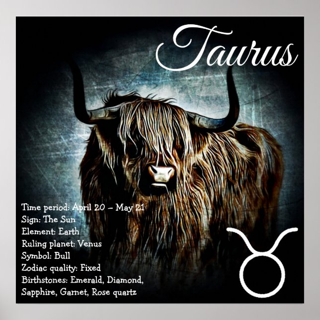 Zodiac Sign Bull Symbol Taurus Astrologie Poster (Vorne)