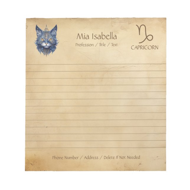 Zodiac Sign Capricorn & Celestial Cat Notepad Notizblock (Vorderseite)