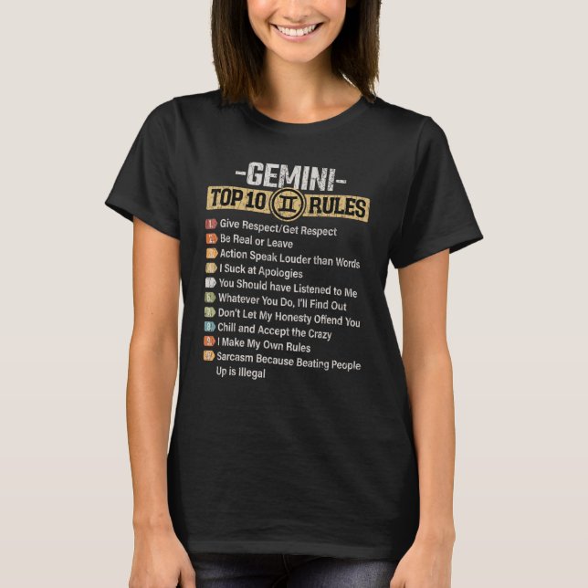 Zodiac Sign Funny Top 10 Regeln der Gemini Grafik (Vorderseite)