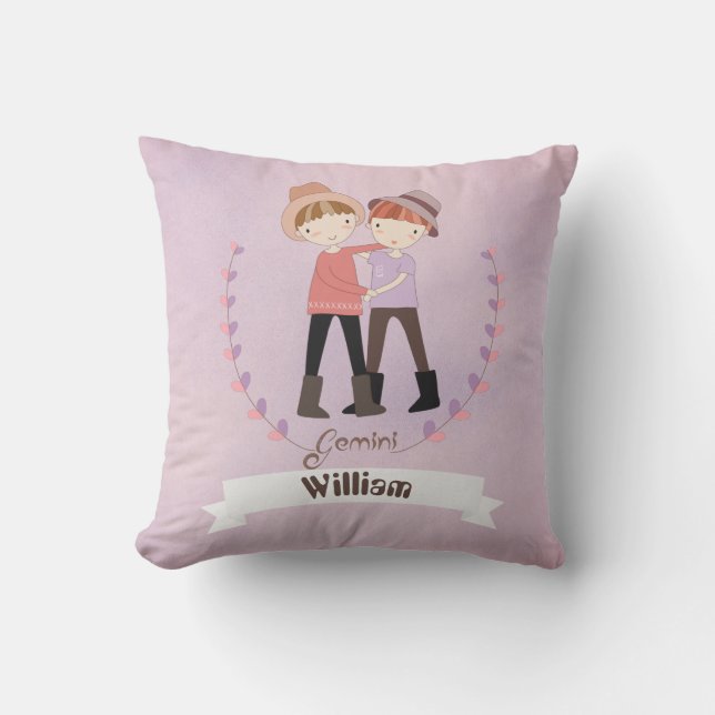 Zodiac Sign Gemini Boy Fügen Sie einen Namen Throw Kissen (Vorderseite)