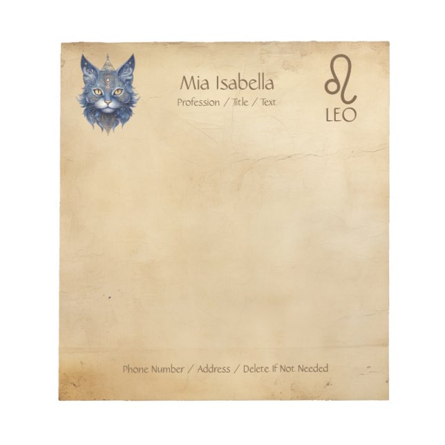 Zodiac Sign Leo & Celestial Cat - Notepad Notizblock (Vorderseite)