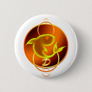 Zodiac Sign Orange Pisces Design Button