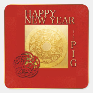 Zodiac Sign Pig Papercut Chinesisches Jahr 2019 Pl Quadratischer Aufkleber
