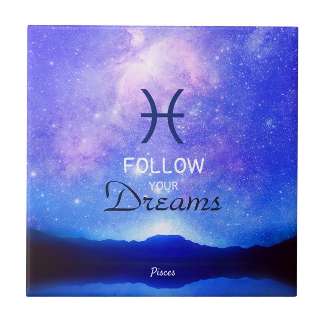Zodiac Sign Pisces Dreamy Star Sky Quote Fliese (Vorderseite)