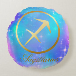 Zodiac Sign Sagittarius Goldener Hintergrund | Rundes Kissen
