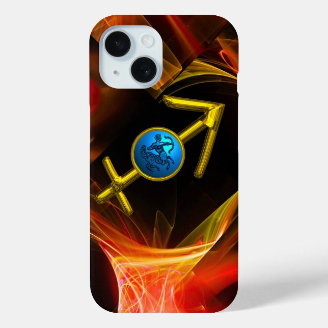 ZODIAC-SIGN-SAGITTARIUS-Wirbel, Gelb-Fraktal iPhone 15 Hülle (Rückseite)