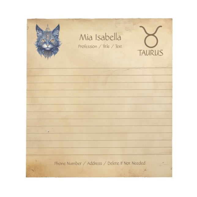 Zodiac Sign Taurus & Celestial Cat Notepad Notizblock (Vorderseite)