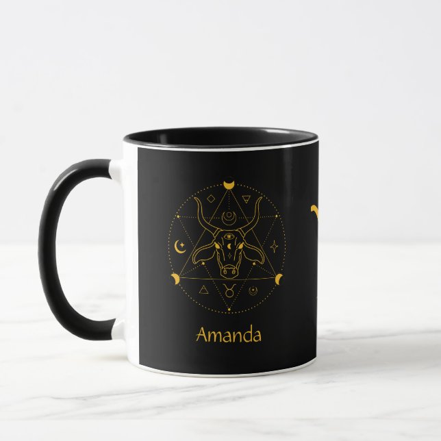 Zodiac Sign Taurus Golden Yellow Anpassbare Tasse (Links)