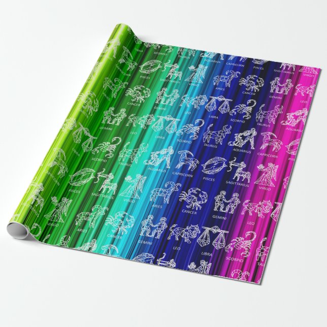 Zodiac Sign Wrapping Paper (Bright Rainbow) Geschenkpapier (Ungerollt)