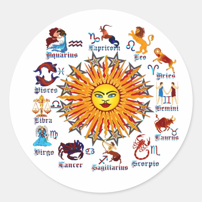 Zodiac-Signs-All-V-1 Runder Aufkleber (Vorderseite)