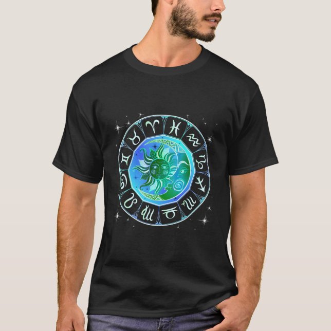 Zodiac Signs Astrologie Horoskop Wheel T-Shirt (Vorderseite)